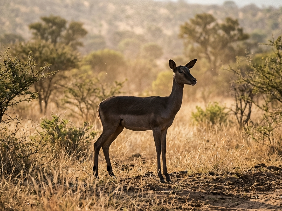 Black impala ewe in a Southern African hunting species guide