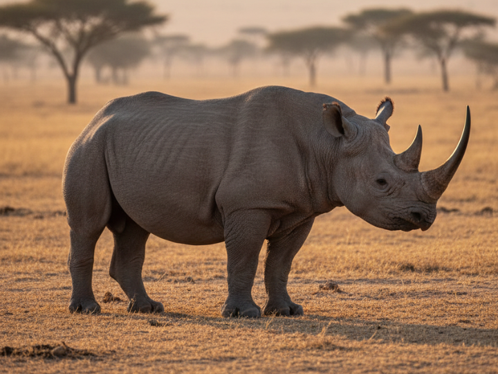 Black rhinoceros bull in a Southern African hunting species guide