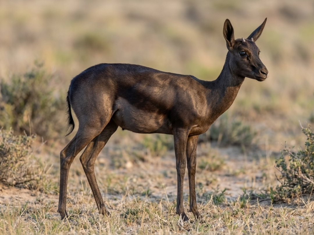 Black springbok ewe in a Southern African hunting species guide