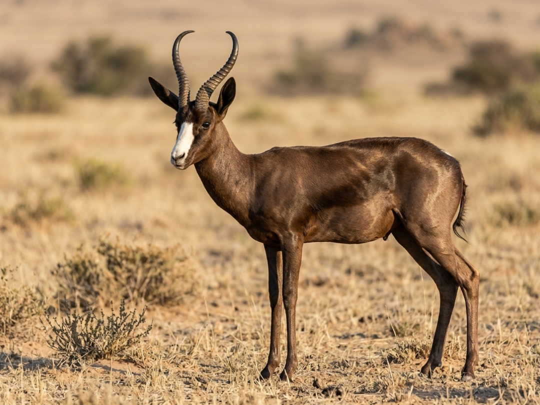 Black springbok ram in a Southern African hunting species guide