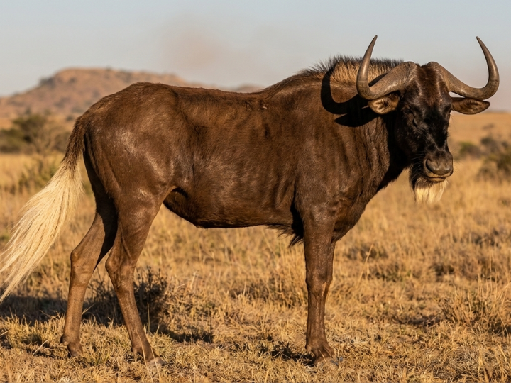 Black wildebeest cow in a Southern African hunting species guide