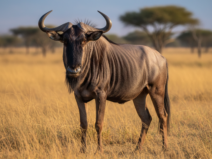 Blue wildebeest bull in a Southern African hunting species guide
