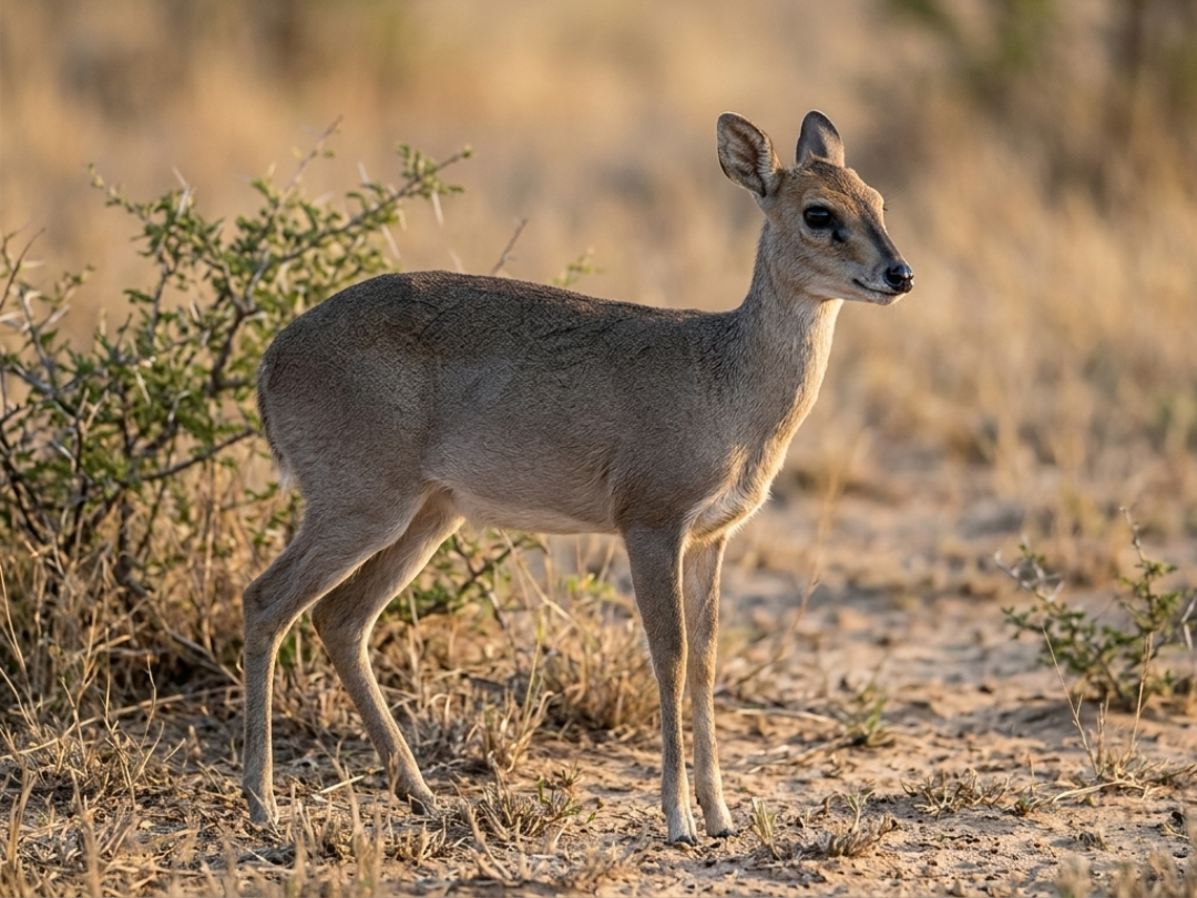 Common duiker ewe in a Southern African hunting species guide