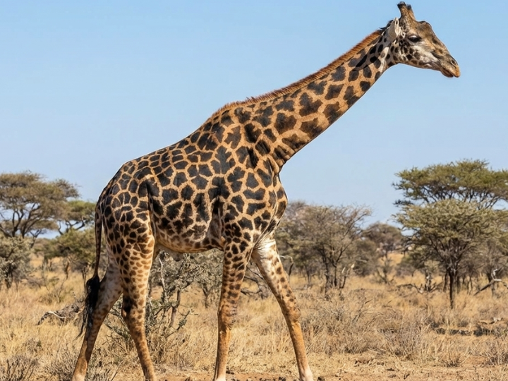 Giraffe bull in a Southern African hunting species guide