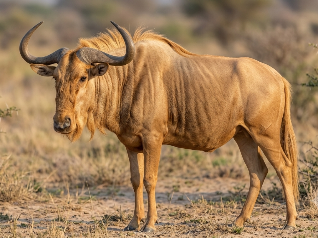 Golden wildebeest bull in a Southern African hunting species guide