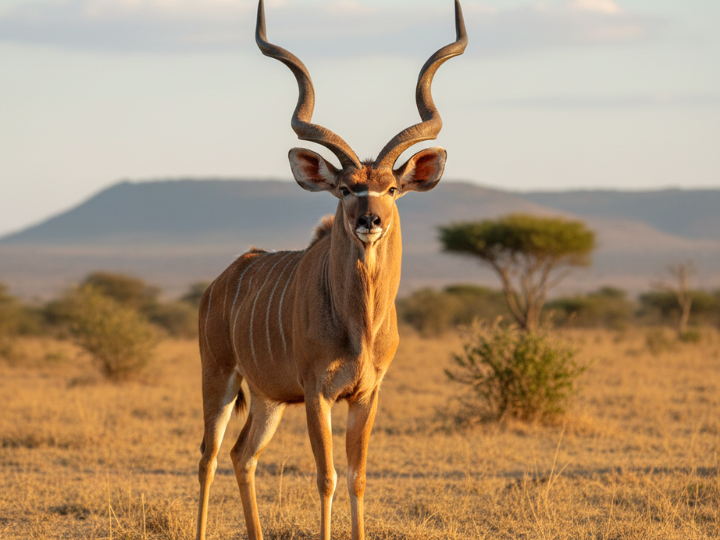Greater kudu bull in a Southern African hunting species guide