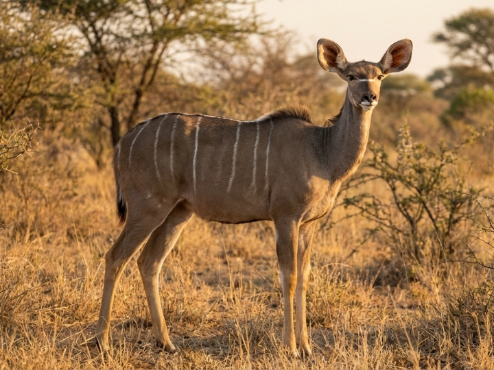 Greater kudu cow in a Southern African hunting species guide