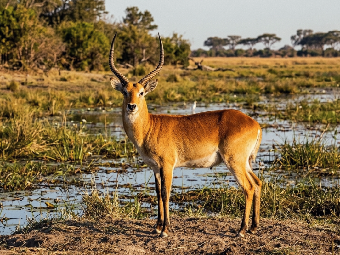 Lechwe ram in a Southern African hunting species guide