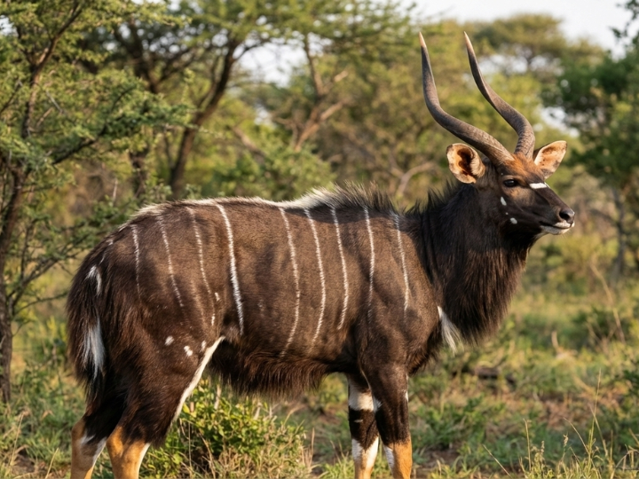 Nyala bull in a Southern African hunting species guide