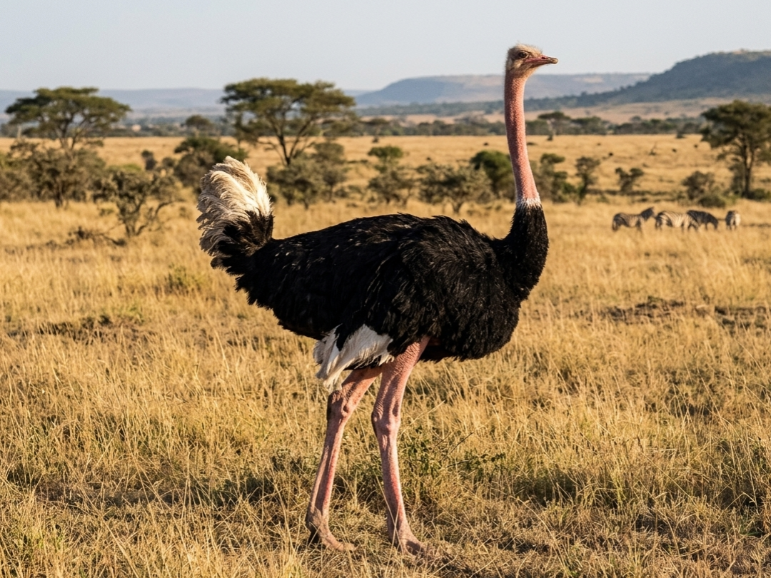 Ostrich cock in a Southern African hunting species guide