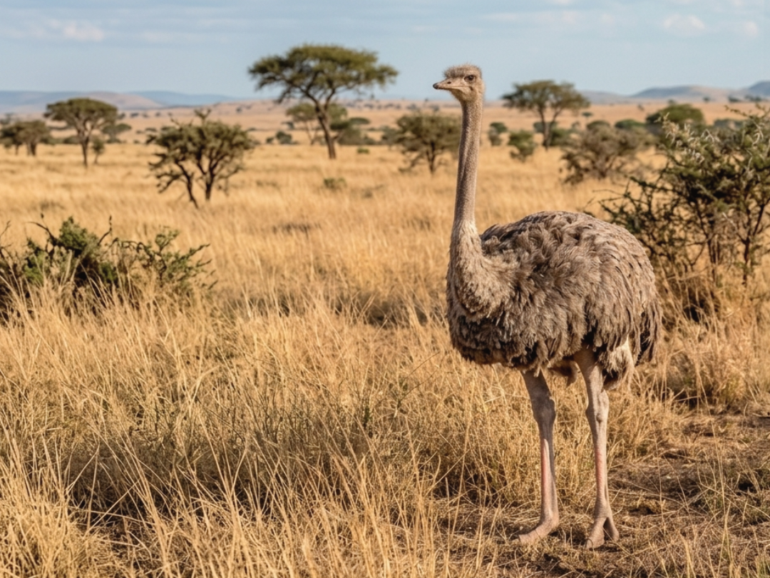 Ostrich hen in a Southern African hunting species guide