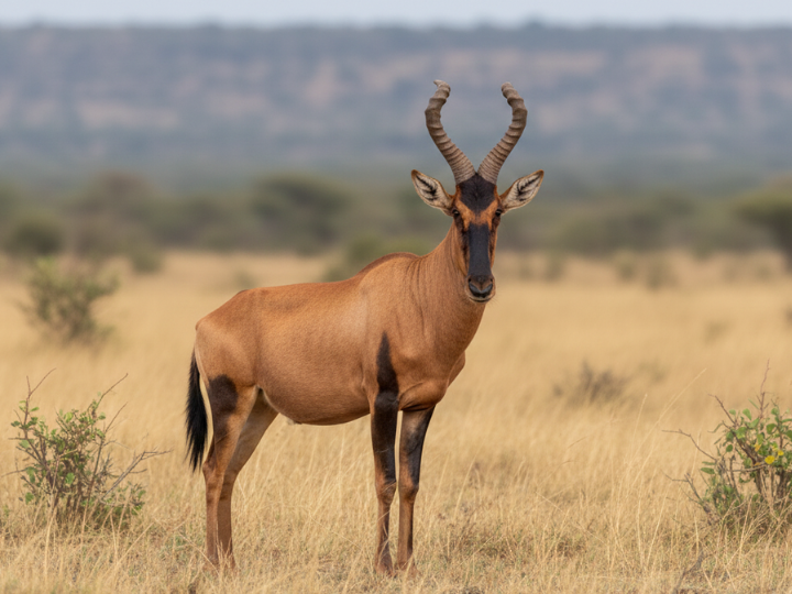 Red hartebeest bull in a Southern African hunting species guide