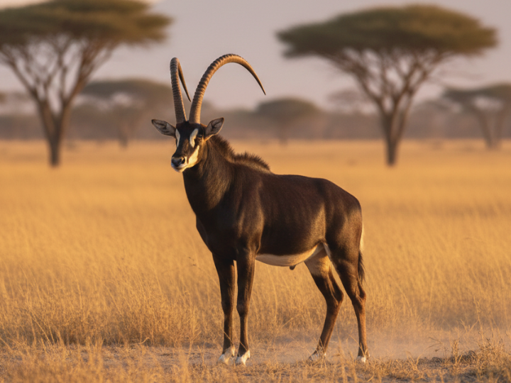 Sable antelope bull in a Southern African hunting species guide