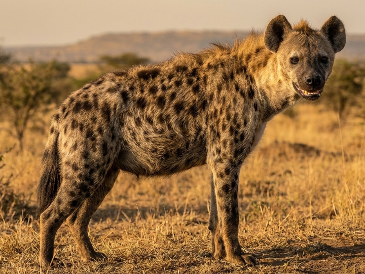 Spotted hyena male in a Southern African hunting species guide