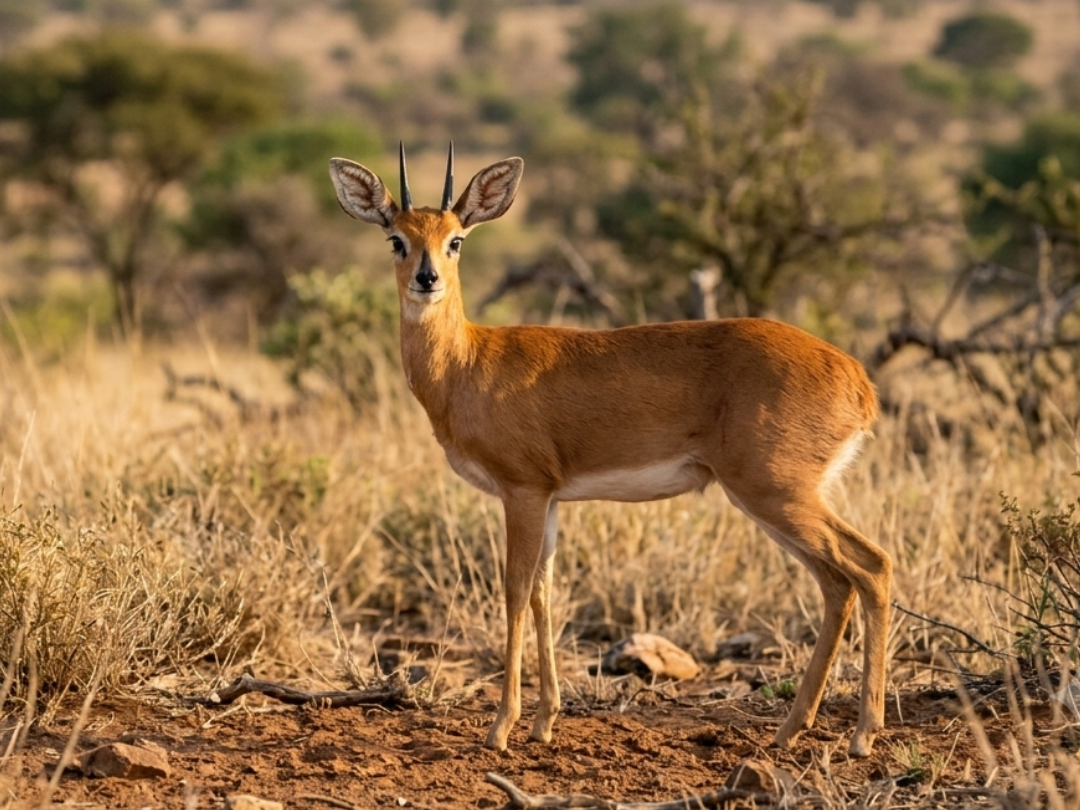 Steenbok ram in a Southern African hunting species guide