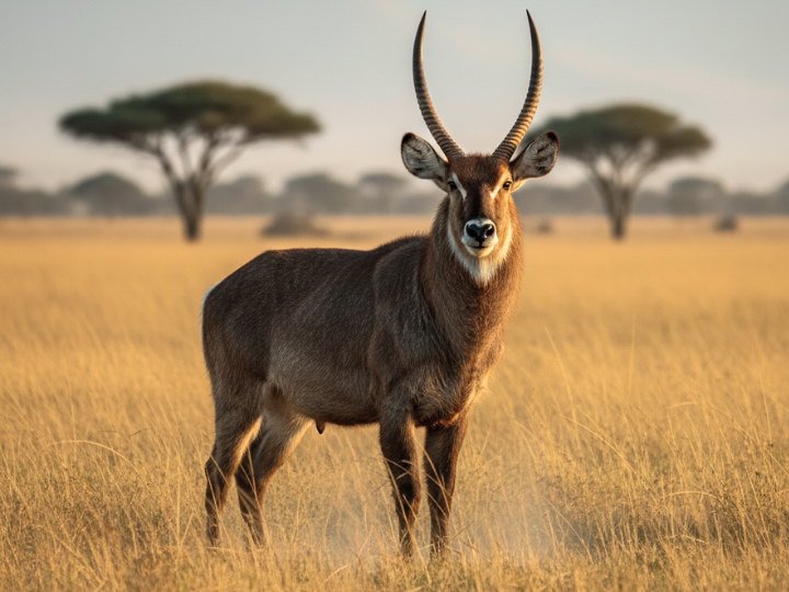 Waterbuck bull in a Southern African hunting species guide