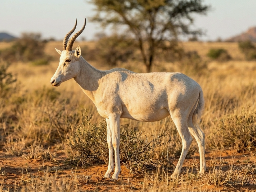White blesbok ewe in a Southern African hunting species guide