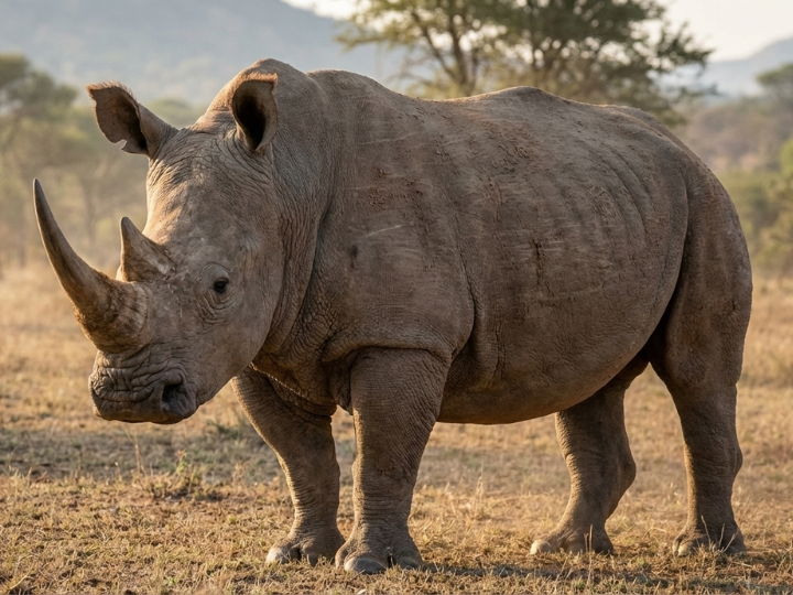 White rhinoceros bull in a Southern African hunting species guide